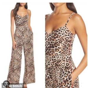 Vince Camuto Leopard Print Wide Leg Jumpsuit